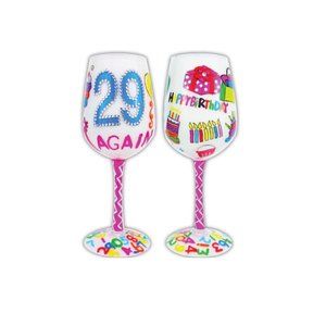 Bottom's Up 15-Ounce "29 Again" Hand Painted Wine Glass with Bling